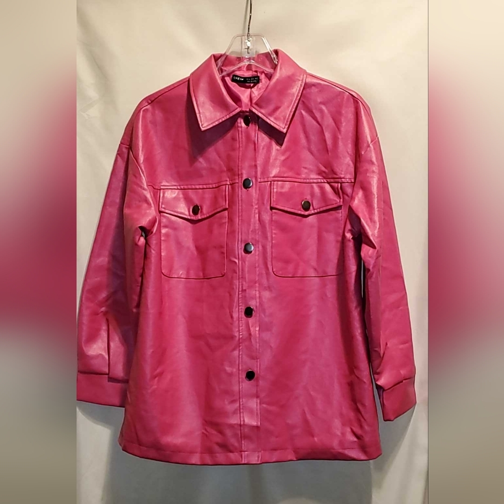 SHEIN Hot Pink Faux Leather Shacket Size-2